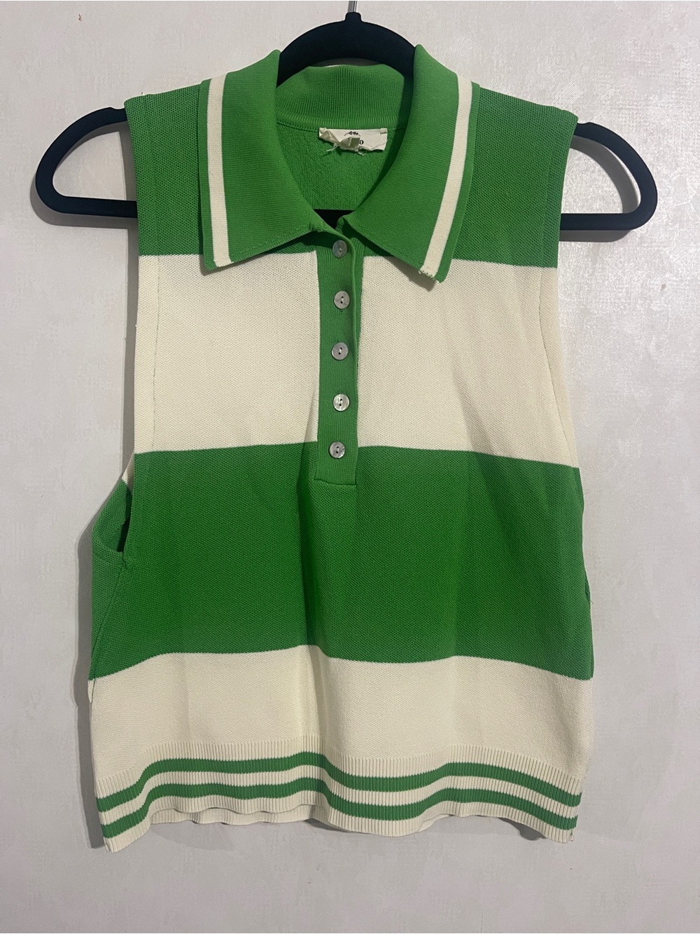 Sleeveless Polo Tank Top - Green & White Stripes